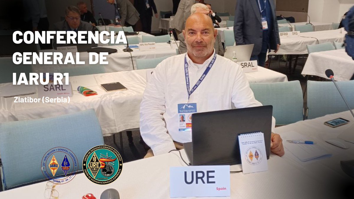 Representando a @ure_es en la importante Conferencia General de @IARU_R1 en Zlatibor, Serbia. ¡Un honor ser parte de este evento clave en el mundo de la #radioafición! #Radioaficionados #España🇪🇸 #GCZlatibor2023🇷🇸 #Hamradio #Hamr @EA6AMM