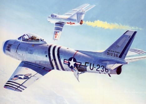 AFHF's tweet photo. 1950: KOREAN WAR. During the UN forces’ retreat from the Yalu back toward the 38th parallel, Soviet-made MiG-15s entered the conflict for the first time when six MiG-15 jets appeared for the first time in the war &amp; fired on a T-6 &amp; an F-51 Mustang flight in the Yalu River area. https://t.co/D07eMLrkdB
