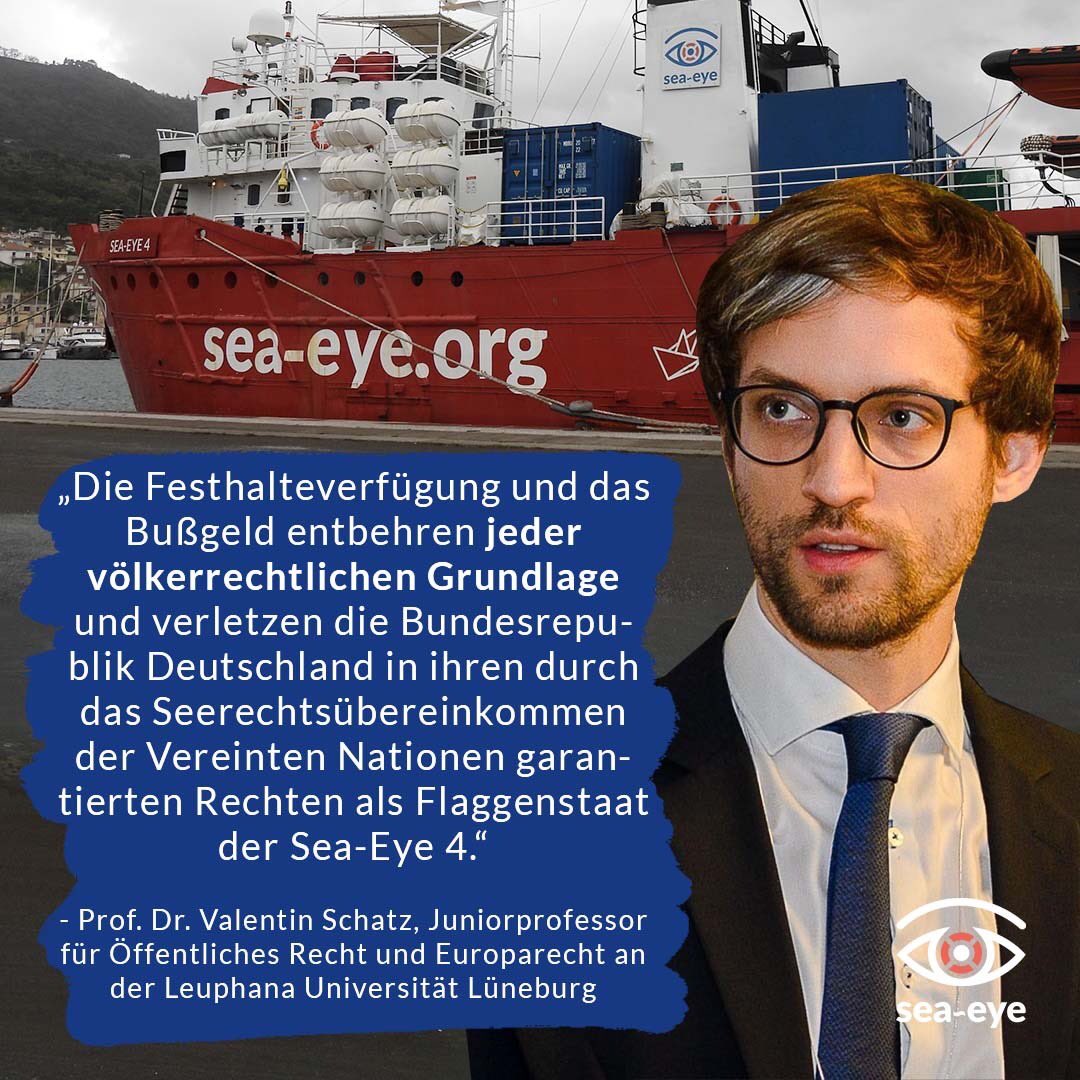 Rechtsexperte Prof. Dr. Valentin Schatz kommt bei seiner Analyse zur Festsetzung der #SEAEYE4 zu einem klaren Urteil. 👉 Die komplette juristische Einordnung findet ihr auf unserer Webseite: sea-eye.org/rettungsschiff… #LeaveNoOneToDie #LeaveNoOneBehind #RefugeesWelcome #Mittelmeer
