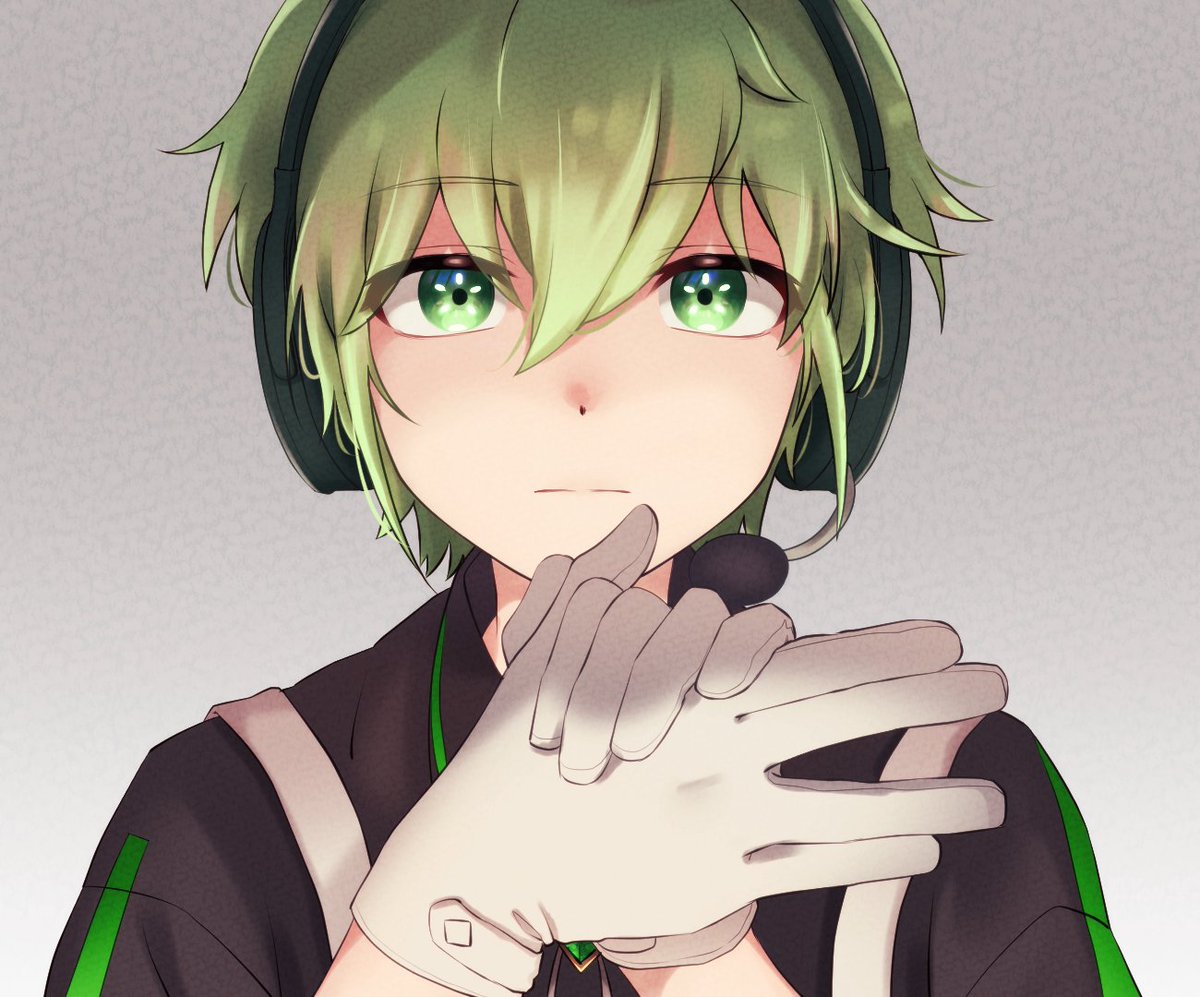 1boy male focus solo green eyes green hair gloves looking at viewer  illustration images