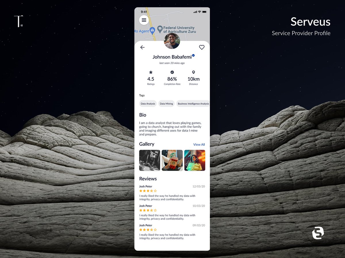 TonyJibueze's tweet photo. ๐ Check out the sleek service provider profile UI, I designed for Serveus. Get all the info you need about the service provider at a glance. ๐What do you think about the logo? ๐ผ๐ฒ #UXDesign #OnDemandApp #ui #SimplifyingServices #UserExperience #GetItDone #ux #SaaS #design https://t.co/drPX0CvPDI