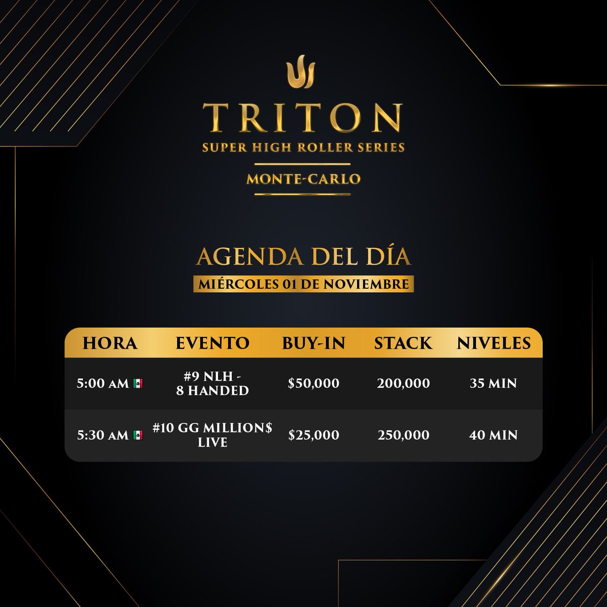 Hoy continúa toda la acción de las Triton Poker Series Monte-Carlo 🔥🔥

Esta es la agenda del día📆