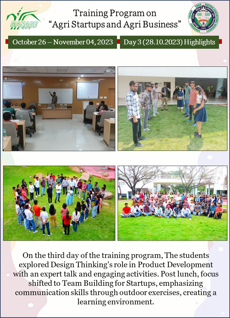 CaeiraManage's tweet photo. Day 3 #highlights of the training program on #Agri #startups and #Agri #business, for final year https://t.co/hjM2KFEhsc. Agri Students of @ccshauofficial, Hisar.
@AgriGoI
@ManageHyd
@ccshauofficial
@chandraagri
@SaravananRajG
@AbicHisar
@CiaManage https://t.co/ktbOmZt8WP