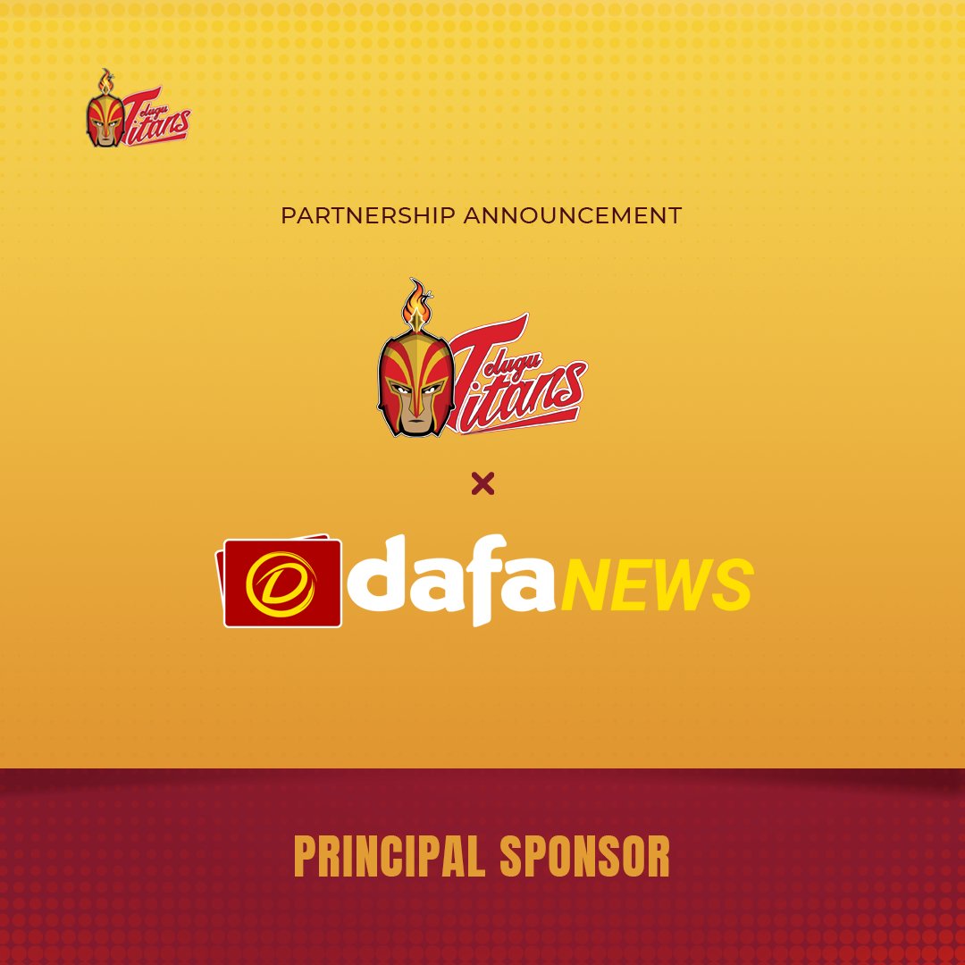 Telugu_Titans's tweet photo. DafaNews @Dafanewsindia continues its association with TeluguTitans as the Principal Sponsor for Pro Kabaddi League Season 10. 
#PrincipalSponsor #dafanews #dafanewsindia  #Kabaddi #Prokabaddi #TeluguTitans #PKLSeason10 #TeluguTitansArmy https://t.co/fQQDhqaoBF