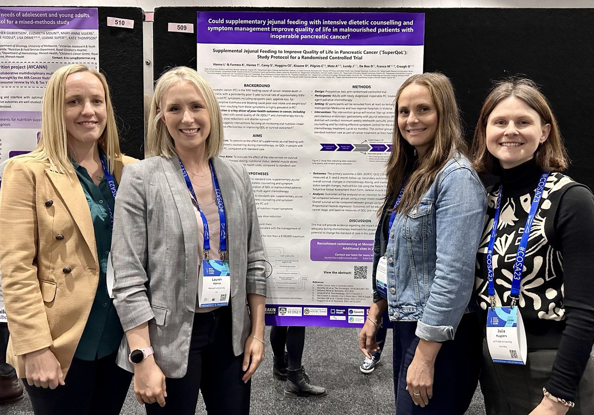 Proud to present the ‘SuperQoL’ RCT protocol at #COSA23 with @katefurness. Even better to be joined by the study’s intervention dietitians Caroline Lasry & Julia Kuypers!
Our team is growing & it’s a super busy time as we progress towards recruitment in the coming months 👏🏻