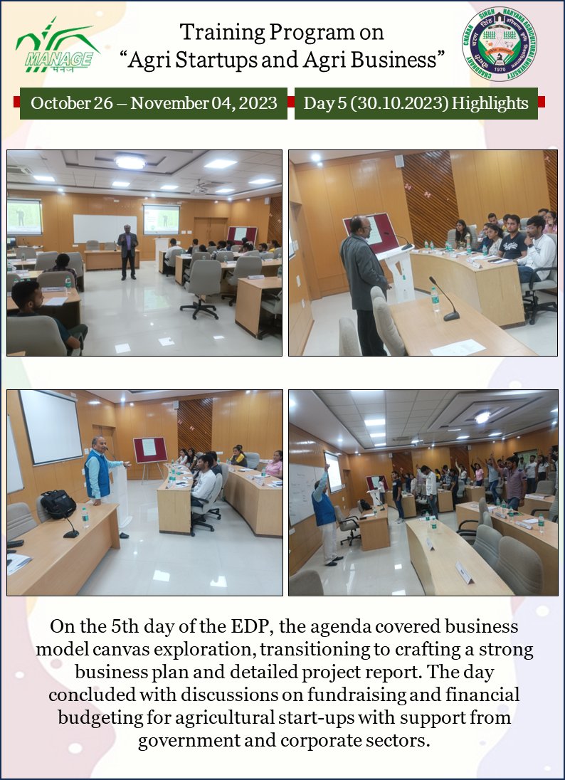 CaeiraManage's tweet photo. Day 5 #highlights of the training program on #Agri #startups and #Agri #business, for final year https://t.co/hjM2KFEhsc. Agri Students of @ccshauofficial, Hisar.
@AgriGoI @ManageHyd @ccshauofficial  @chandraagri  @SaravananRajG @AbicHisar  @CiaManage https://t.co/9ttFCZ6gbU