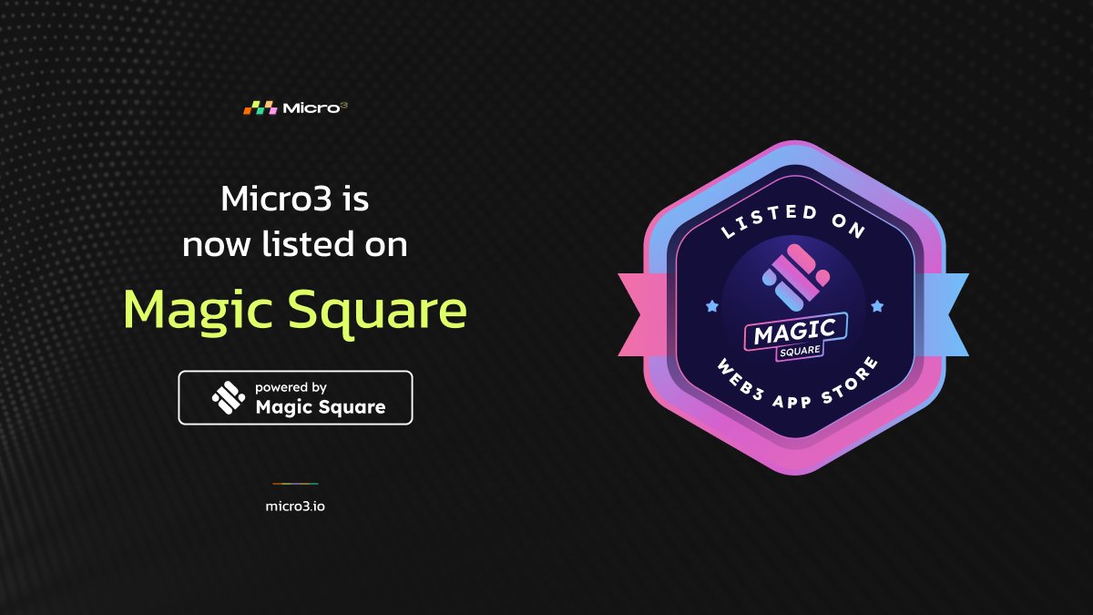 🎉 We are thrilled to announce that <a href="/Micro3io/">Micro3</a> is now listed on <a href="/MagicSquareio/">Magic Square</a>!

Magic Square is a comprehensive Discovery and Engagement Platform for the Web3 Crypto Ecosystem, empowering users to explore a wide array of community-vetted apps and games.

Let's collaborate to