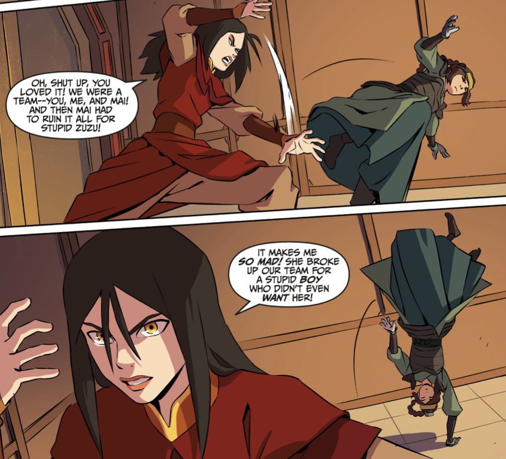 MaikoDaily's tweet photo. And this part is really sad - but Azula not being able to grasp unconditional love and why Mai would betray her for her brother, choosing Zuko over her like everyone else did. She’s so hurt when she says “for a boy who didn’t even want her” (despite her using Zuko’s love for Mai https://t.co/MkZBC5lVRt