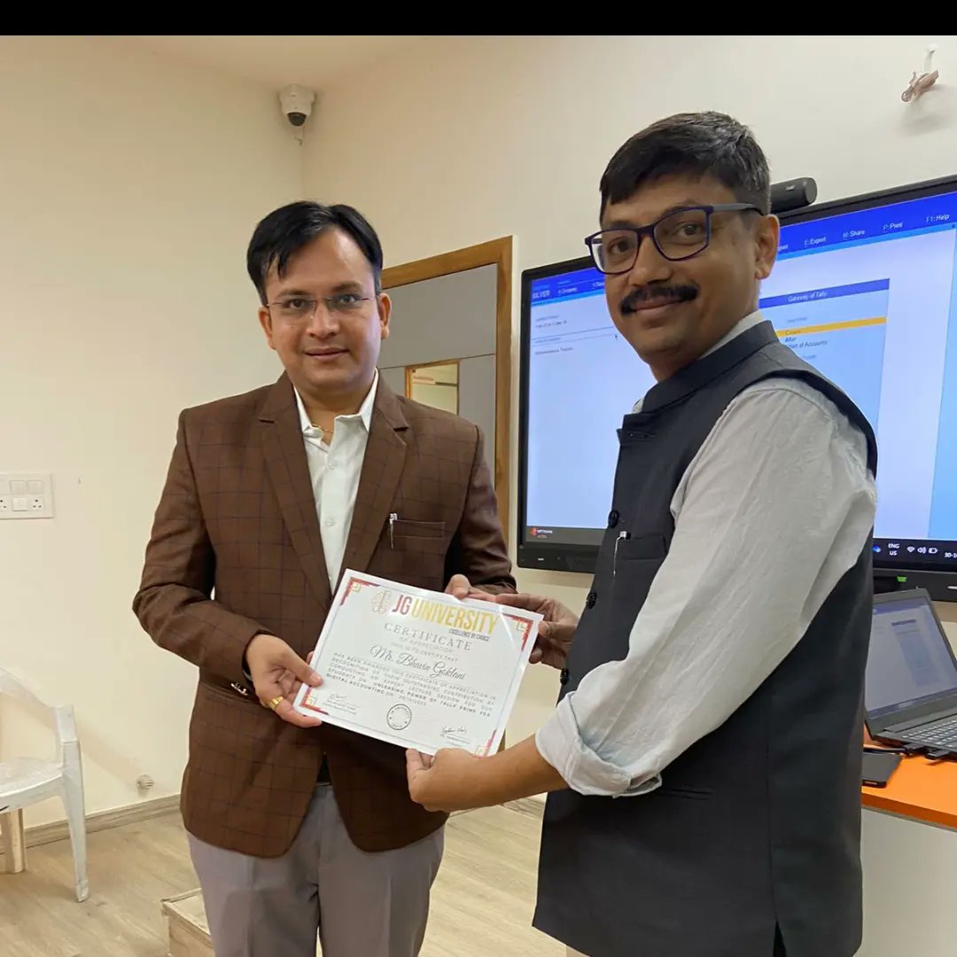 _JGUniversity's tweet photo. JG University hosted an exceptionally informative and captivating expert lecture by Mr. Bhavin Goklani. The lecture centered on harnessing the power of Tally Prime for digital accounting, tailor-made for our first-year https://t.co/6Cm9VYobnl students. https://t.co/exKDiClFQr