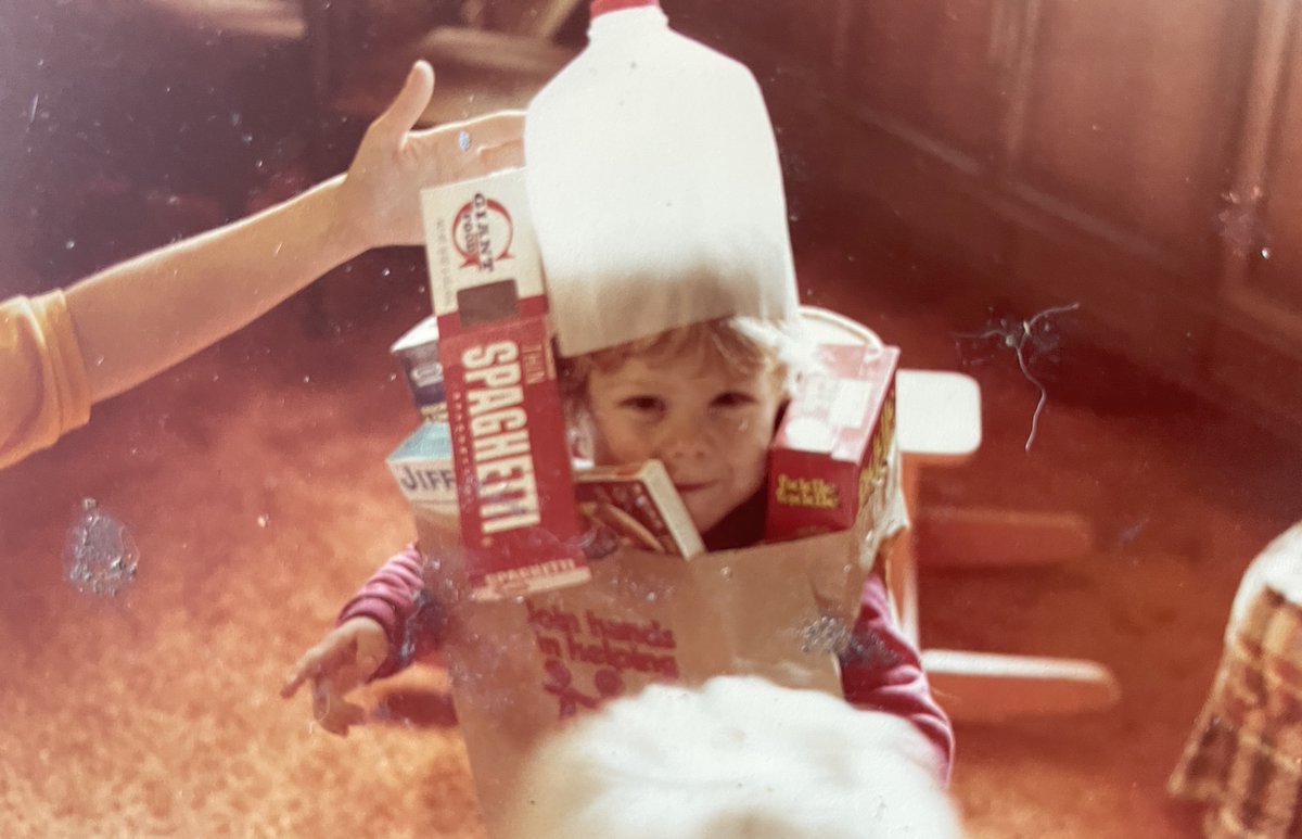 Favorite Halloween costume of all time still is dressing my son as a sack of groceries in the 80s. #Halloween