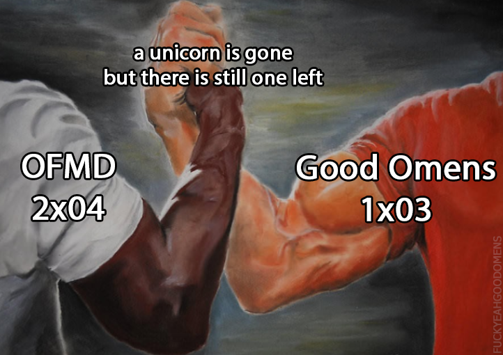 FYeahGoodOmens's tweet photo. 🦄❤ :) #GoodOmens #GoodOmensMemes #OFMD #OurFlagMeansDeath #OFMDMemes #OFMD2Spoilers https://t.co/rvzfFvNvmM