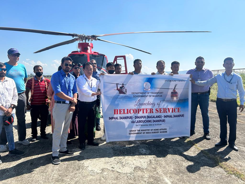 ImphalAPD's tweet photo. Helicopter Service from Imphal to Dimapur via Leirouching(Senapati) is successfully launched today from Imphal International Airport in the august presence of Airport Director, Imphal
@AAI_Official 
@aairedner 
@MoCA_GoI https://t.co/pgr0bGw8YX