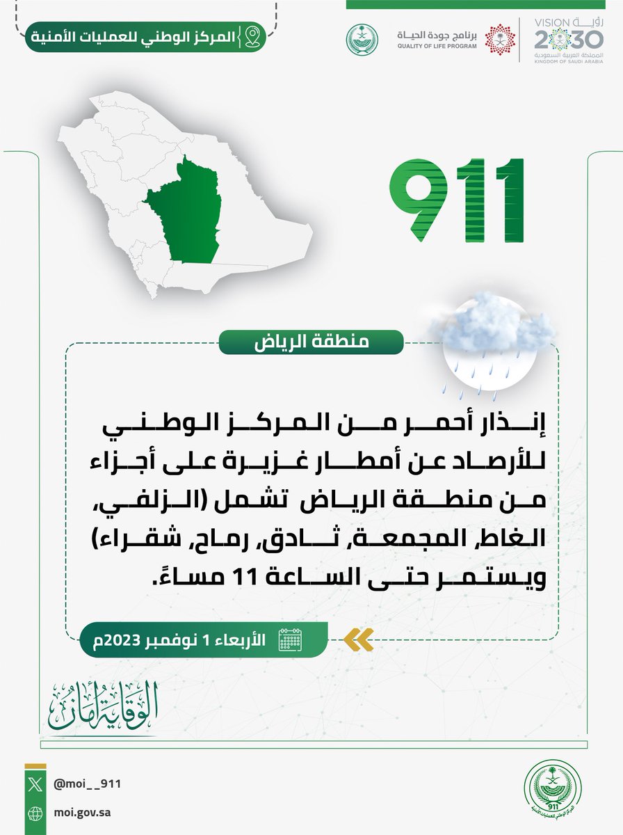 حالة الطقس اليوم الأربعاء 1 نوفمبر 2023 في السعودية