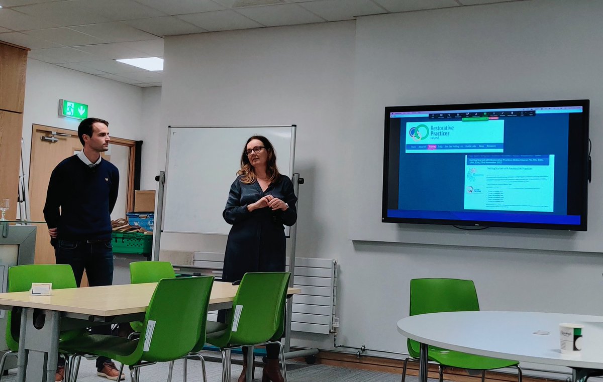 setu_ctel's tweet photo. A new and exciting presentation by Dr Fionnuala Brennan and Dr Cathal Ryan on the use of #RestoritivePractice dealing with #GenerativeAI and Academic Integrity at the @setu_ctel #CoP https://t.co/DvNXYyo4ui