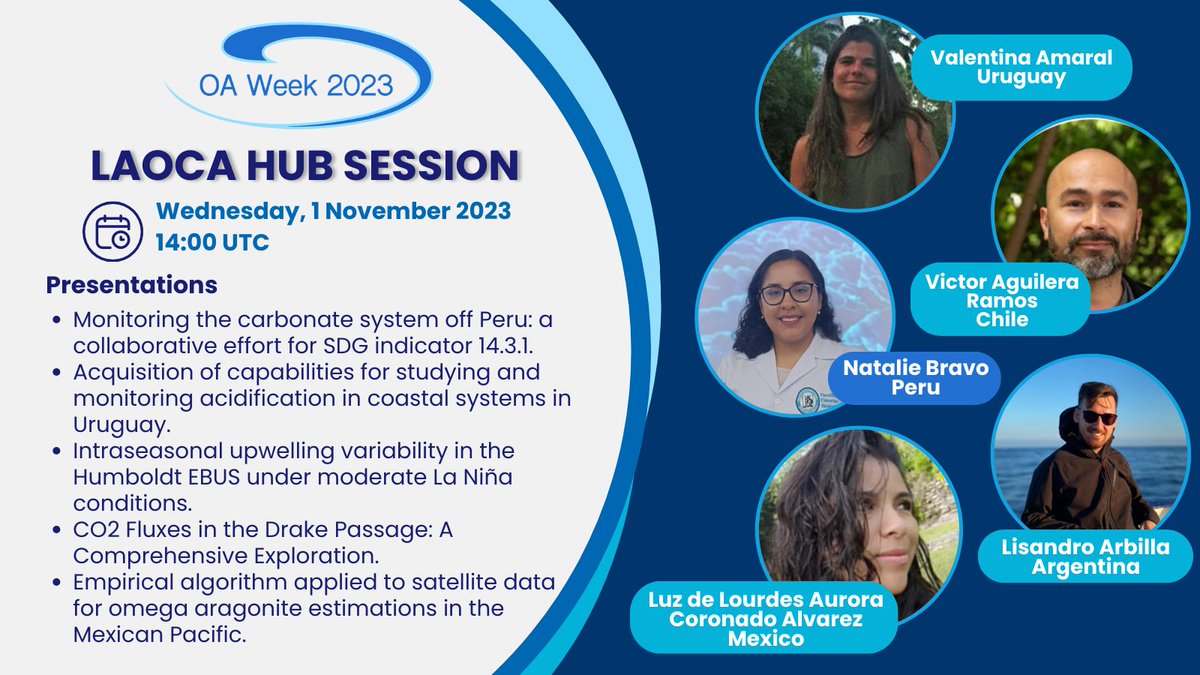 🌎The Latin American Ocean Acidification Network LAOCA will showcase research conducted throughout the hub and highlight the wide array of work from established and early career scientists at 14:00UTC today!
Join the session: tinyurl.com/2p8z3a5e
