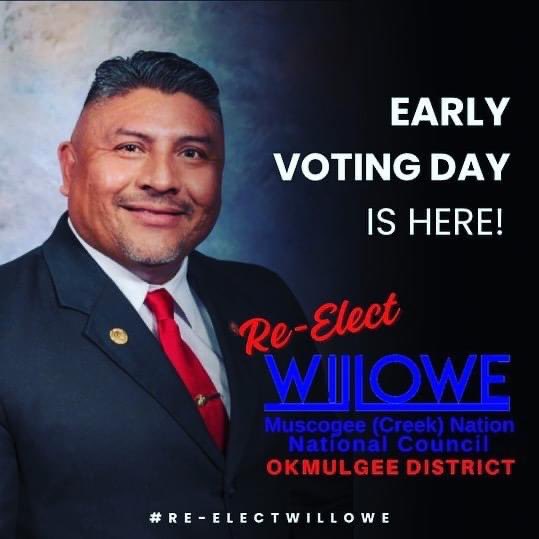 GreatWilliam's tweet photo. Today is the first day of Early In-person Voting. I encourage you to get out and vote because your vote matters! Polls are open until 7:00 p.m. in Okmulgee, Eufaula, Okemah, &amp; Tulsa. 
Remember, VOTE William Lowe. 
#ReElectWilLowe #MvskokeVeteran
#MvskokeMarine #MvskokeMBA https://t.co/Id7bS4lJTP