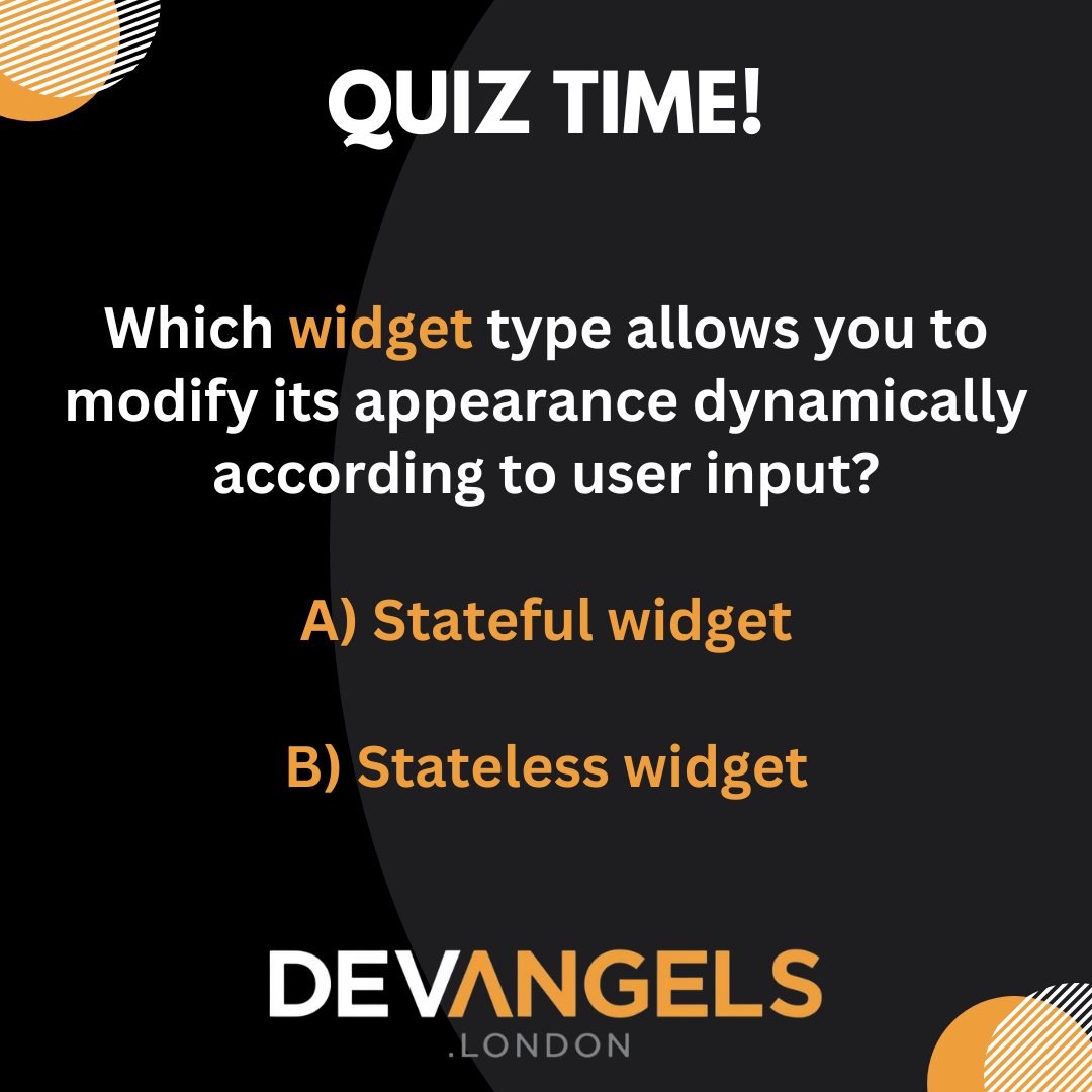 DevAngelsLtd's tweet image. QUIZ TIME!

Comment A, B or C down below, and we will give a shoutout to one random winner.

#flutterexpert #appdevexpert #appdev #flutter #flutterdev #dart #mobileapp #mobileappdev