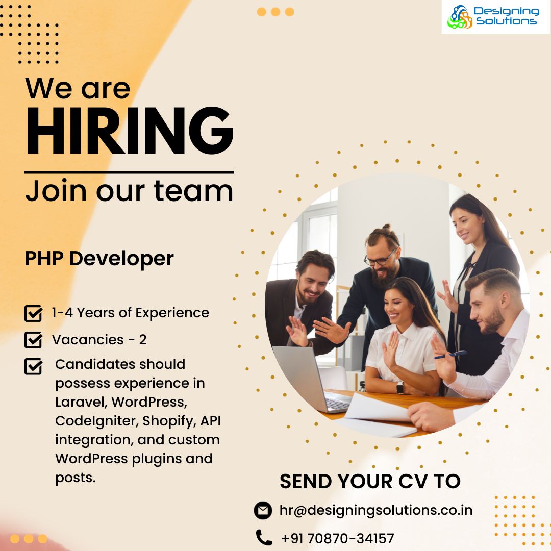 PHP Developer : 1-4 Years of Experience📷

#HiringChallenges #hiringnow #reacthiring #hiringphpdeveloper #hiringphp #hiringalert #nowhiring #werehiring #hiringtalent #jobhiring2023 #hiring
 #hiringsolutions #HiringChallenges #hiring2023 #HiringEvent  #phphiring #hiringdevelopers