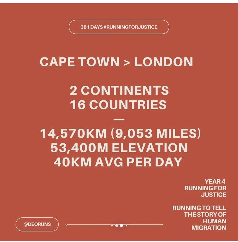 polcatb's tweet photo. @GoFundMeUK @Strava @BBCNews @BBCR1 @BBCSport @BBCTheOneShow 
Deo needs your support to keep his journey going. 
Even the cost of your daily coffee would make a difference. Be the change. 

https://t.co/o80zfVAXZU
#donatetoday
#projectcapetowntolondon 
#deoruns https://t.co/PGXWgCYDOy