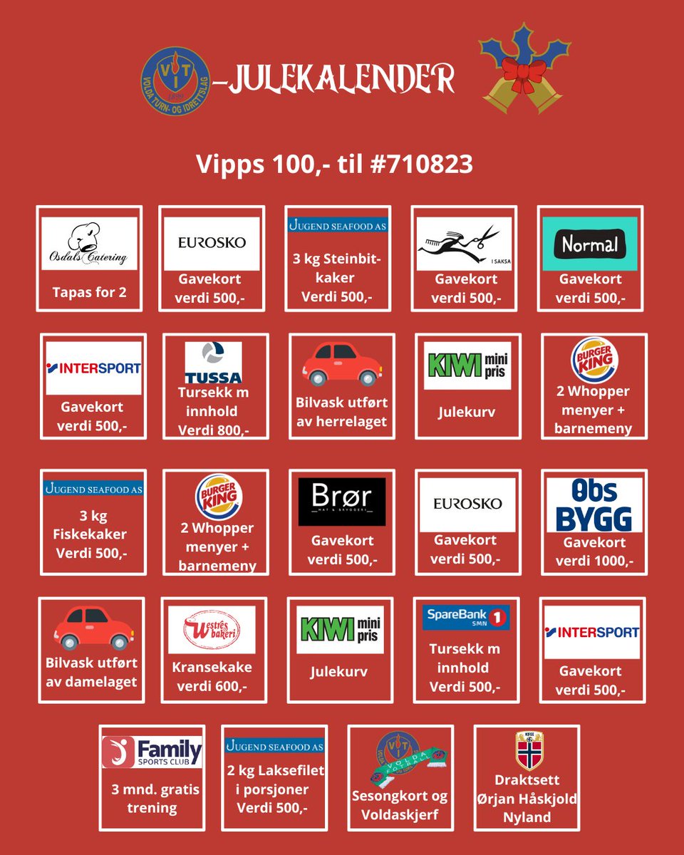 Ved å kjøpe lodd til VTI Fotballs Julekalender sikrer du deg gode vinnersjanser, i tillegg til å støtte klubben 🎅

Les mer her: vti-fotball.no/news/9471426