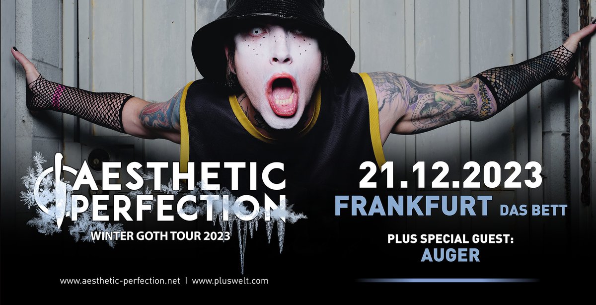 AugerOfficial's tweet photo. <i> NEW AUGER SHOW! - FRANKFURT (DE) - THURSDAY 21ST DEC 2023 - Where we get to share a stage again with @daniel_graves of #aestheticperfection. Advance tickets via :
@deinetickets_de #dasbett #Frankfurt #wintergothtour :-) #Auger #Darkrock #pluswelt
@pluswelt <i> https://t.co/cvSayaMJEn