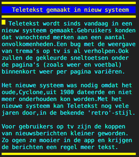 Teletekst gemaakt in nieuw systeem