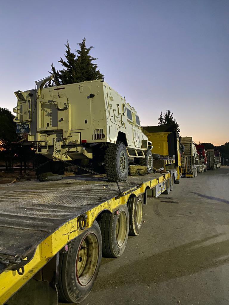 The International Transport capability provided by @TransportCorps is a complex process involving dedicated and specialised personell both at home and overseas. Pictured below are 3 LTAVs being repatriated due to our reducing presence in UNDOF Syria.