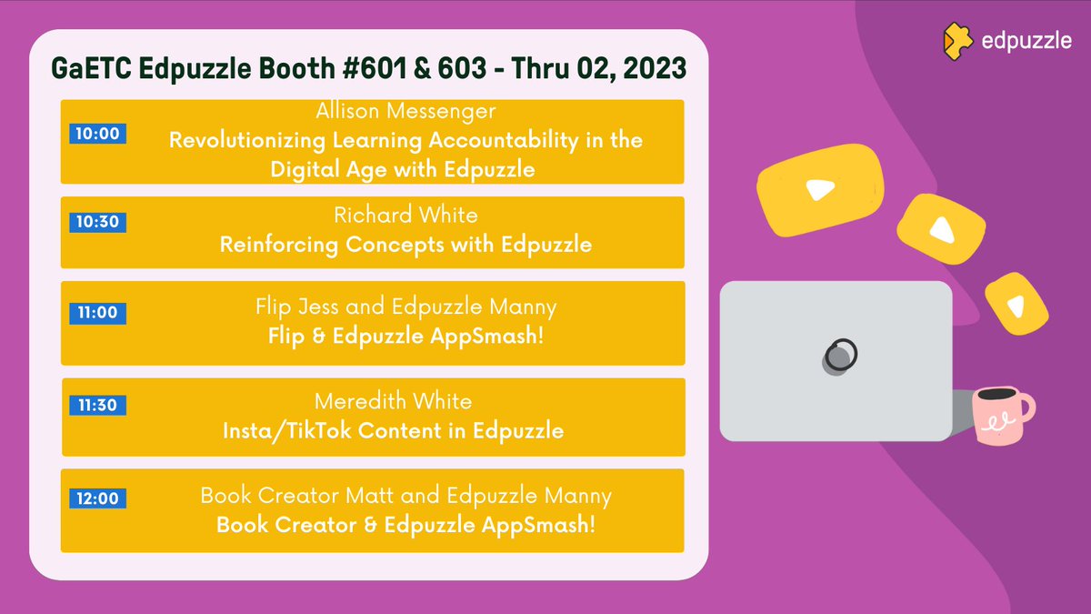 MannyDiscoTech's tweet photo. Tomorrow  @GaETConf #GaETC23

✨💛 @edpuzzle Booth 601
✨💛 Awesome educators
✨💛 App Smashing with  @BookCreatorApp @MicrosoftFlip https://t.co/pDCKuN97Wr