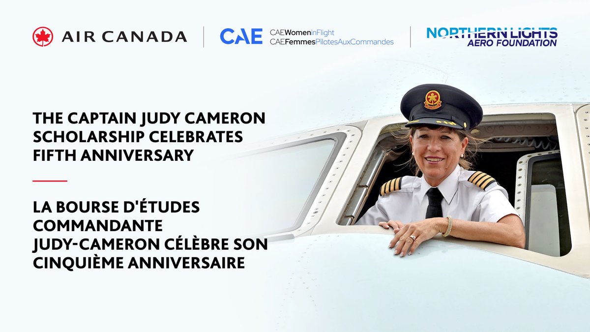 AirCanada's tweet image. This year marks the fifth anniversary of the Captain Judy Cameron Scholarship awarded to young Canadian women studying to become commercial pilots or maintenance engineers. The 2024 applications, in partnership with @CAE_Inc and @NLAF09, are open! 

More : media.aircanada.com/2023-11-01-Air…