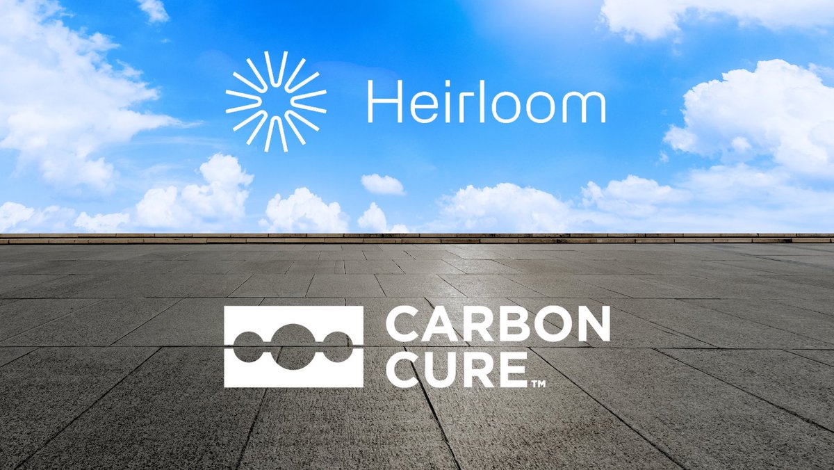 Exciting #CarbonRemoval news:
CarbonCure &amp; <a href="/heirloomcarbon/">Heirloom</a> have signed an agreement through 2025 to permanently store atmospheric CO2 captured by #Heirloom’s Direct Air Capture (DAC) technology in concrete using #CarbonCure’s carbon mineralization systems: bit.ly/4753Gqe