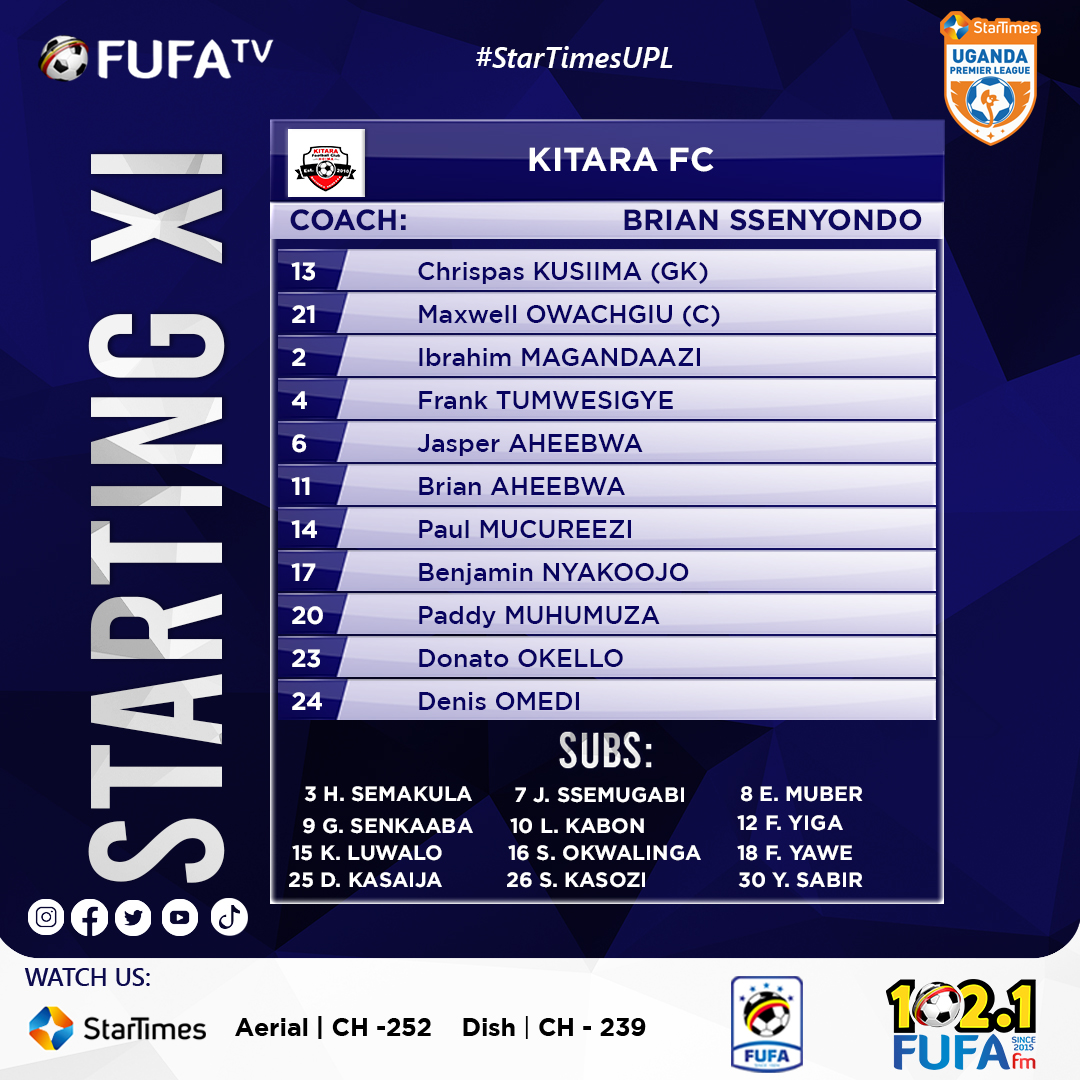 fufatv1's tweet image. Line-ups | Kitara vs. Maroons

#KITMAR | #StarTimesUPL
#HomeOfUgandanSport