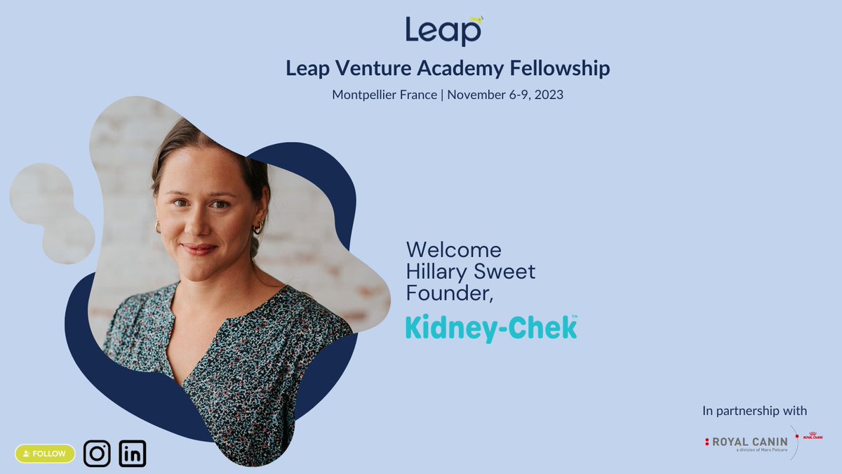 🐾 Welcome SN Biomedical to Leap Venture Academy Fellowship in France, partnered with Royal Canin! 🇫🇷🐕🐈

They aim to make diagnostics simple &amp; affordable. Kidney-Chek, their groundbreaking at-home saliva test, empowers pet owners to screen their cat and dog's kidney health.