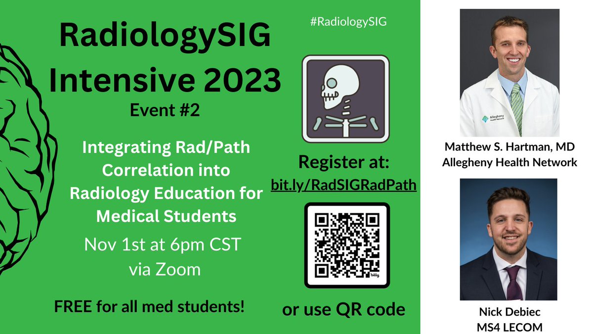 🚨There's still time to register for tonight's 2nd @RadiologySIG 2023 Intensive Event! Looking forward to learning more about Rad/Path correlation from @DebiecNick & @RadDocMatt! bit.ly/RadSIGRadPath #futureradres #radiology #RadiologySIG #MedStudentTwitter