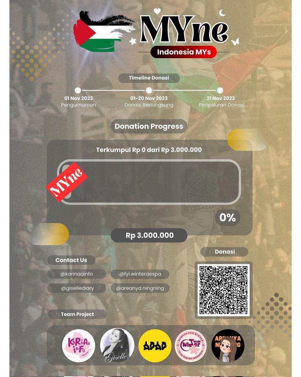 karinaaainfo's tweet photo. "MYNE" IS READY TO HELP PALESTINE 🇵🇸

Indonesia Loveyus, Aerishines, Team Winter &amp; Ningmengs mari bersatu sebagai perwakilan "MYne" untuk membantu saudara-saudari kita di Palestina.

Link Donasi 👇🏻
🔗 https://t.co/JKcRC4aruf https://t.co/1kj25PCXLn