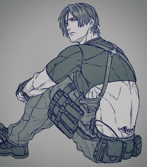 RE4レオン君の背中をガン見して怒られたい落書き…  #LeonKennedy