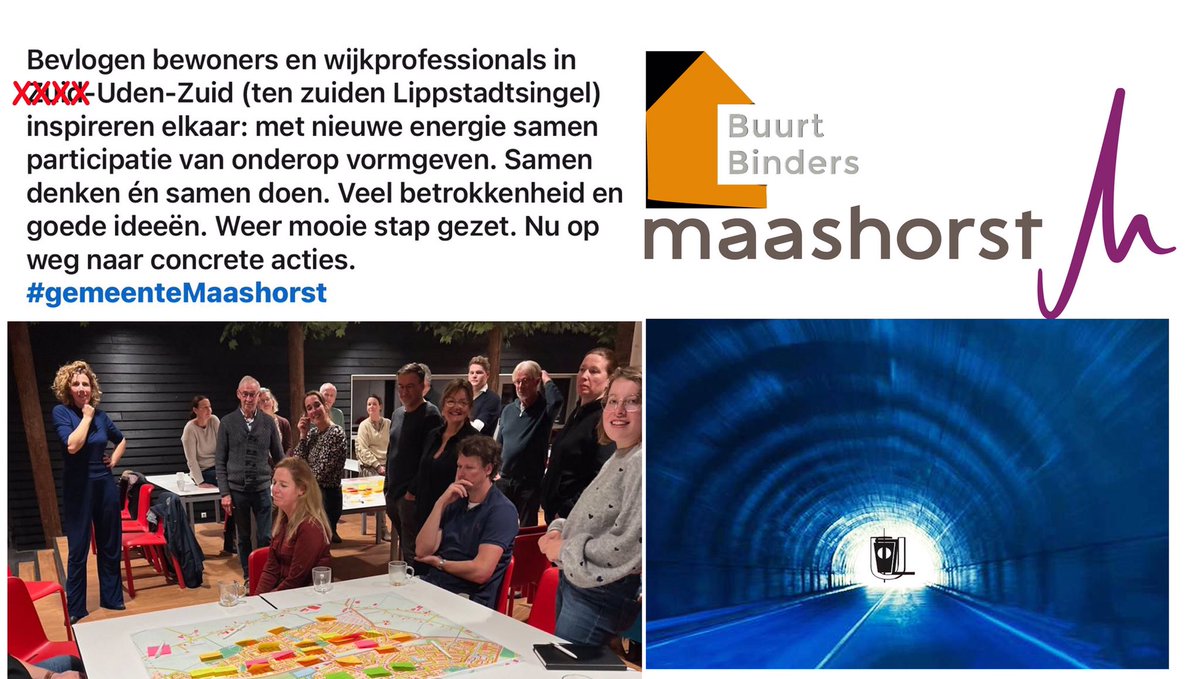 LinkedMans's tweet photo. #UdenZuid Er gloort weer licht aan het einde van de participatietunnel in @Gem_Maashorst . We stonden als @wijkraadujezuid aan het begin, nu ook weer aan het einde ervan… @aamcornelissen @MaartjevanderLe Op weg naar concrete actiestappen https://t.co/f1SWGW0L1s
