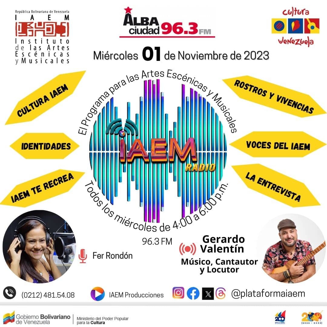 PlataformaIAEM's tweet photo. 📻 IAEM RADIO
📆Este miércoles #1deNov, disfruta de nuestro programa radial por @albaciudadfm
🔴En la sección "La Entrevista" estará compartiendo con nosotros, @GerardoValentin
👏🏽🎶 extraordinario músico , cantautor, locutor y animador! https://t.co/OGcjYMEVpG