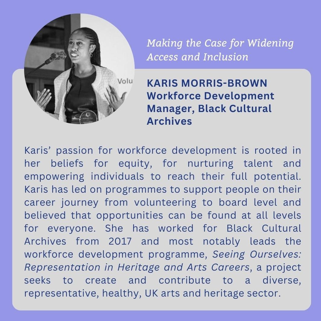 Heritage_NGOs's tweet photo. Karis Morris-Brown will be making the case for widening access and inclusion in heritage careers. She leads the #SeeingOurselves project at the Black Cultural Archives, which you can read all about here 👉 https://t.co/q2Vlb5mlUw

#HeritageDebate2023 https://t.co/5uDtilryrt