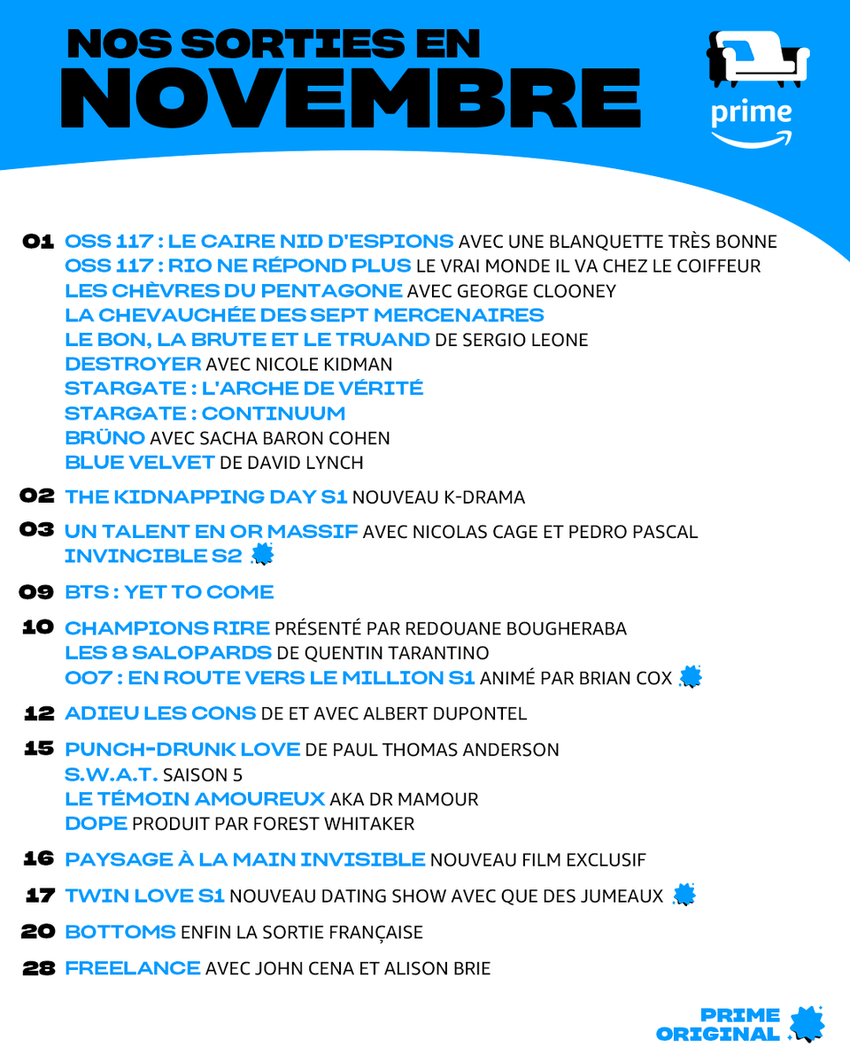 SeriesUpdateFR's tweet photo. Les programmes de Netflix, Prime Video et Disney+ pour le mois de novembre.🍂 https://t.co/D0Di1cJQOb