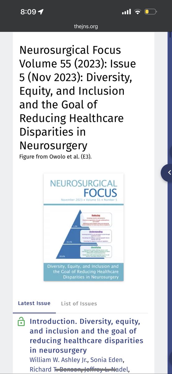 @eowolo_med made the cover of @TheJNS focus!!! Read our call to action to further develop interventions to reduce disparities in neurosurgical care: thejns.org/focus/view/jou… @DukeSpine @Dukeneurosurg @AANSDiversity