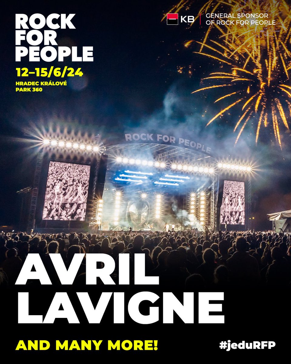 AvrilLavigne's tweet photo. Czech Republic! I’m so excited to announce that I’m playing @rockforpeople Festival next year. See you there 🤘🏼

Tickets: https://t.co/ciZutKdKWR https://t.co/wXYhp66Dxn