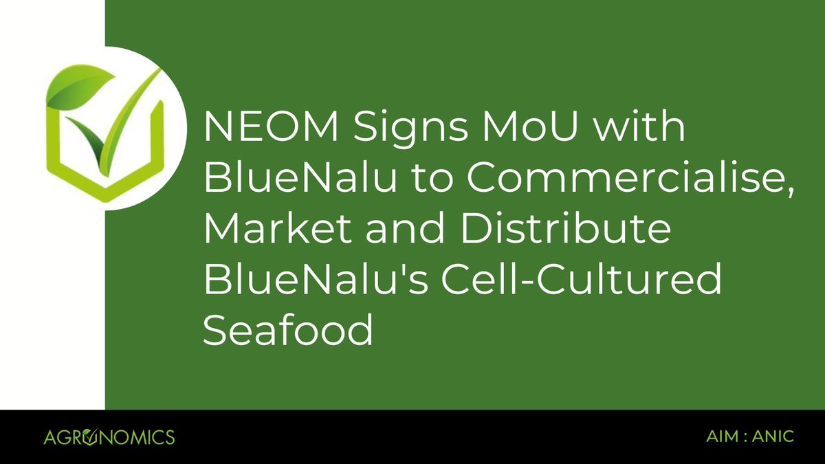 $ANIC announces @NEOM Investment Fund as the lead investor of @BlueNaluInc 's Series B with a US$ 20 million investment. BlueNalu have reported that this investment marks the start of a strategic partnership that aims to progress the commercialisation, marketing, and