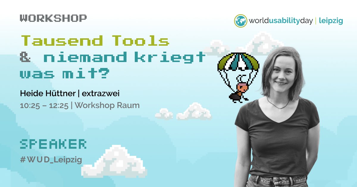 WUD_Leipzig's tweet photo. Freut euch auf einen weiteren spannenden Workshop – '1000 Tools &amp; niemand kriegt was mit?' von Heide! In einer Welt voller Tools zeigt sie,  wie ihr den Überblick behaltet und sie effektiv nutzt, ohne im  Daten-Dschungel zu versinken. 

#wud_leipzig #wud #ux https://t.co/xyANubcFbw