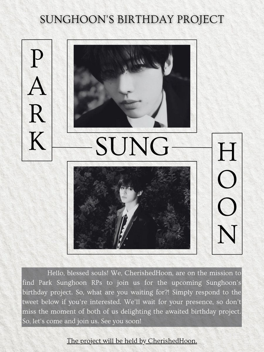 CherishedHoon's tweet image. Hi, folks! We’re currently seeking for SUNGHOON RPs who would like to join our Sunghoon’s Birthday Project. If you’re interested, just reply to this tweet. Please help us to find our ice princes by tagging them in the column and a REPOST would be greatly appreciated. Thank you!