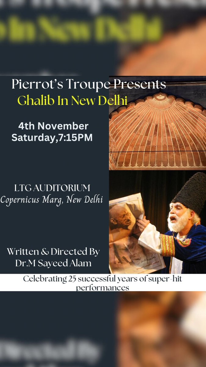 officialpierrot's tweet photo. Watch #pierrotstroupe perform on 4th November at #LTGAuditorium, NewDelhi.

We bring forth @salman7khurshid’s #SonsofBabur and #MSayeedAlam’s #GhalibInNewDelhi 

Book tickets now!

https://t.co/rgvRV2aEUM https://t.co/E74Zhyn25J