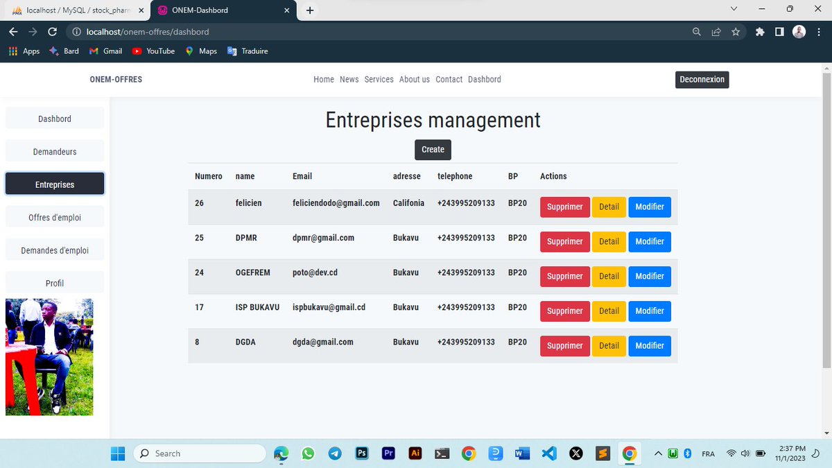 felicienmukamb's tweet photo. je viens de créer une application web qui permet aux entreprises de publier les offres d'emploi et aux demandeurs postuler sur ces offres.
#dieudonneopilam #Geektutor
#eric_ampire #AmaniBisimwa4
#cisirikalain3 #KalumeYves https://t.co/2fNIpflcSY