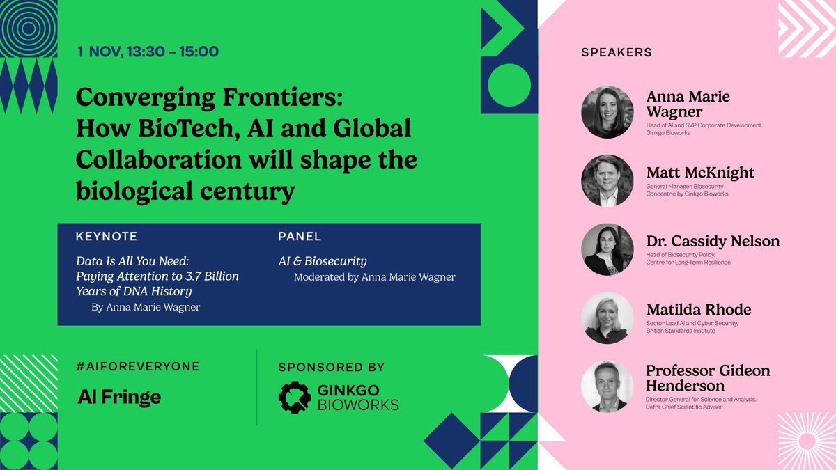 Today we’re at <a href="/AISummitFringe/">AI Fringe</a> leading the conversation about the convergence of AI and biology, and why we need to invest in biosecurity — with a keynote by <a href="/AnnaMarieWagner/">Anna Marie Wagner</a> and a panel featuring <a href="/matt_f_mcknight/">Matthew F. McKnight</a>!

👀Watch live on YouTube youtube.com/@AISummitFringe

#AIforEveryone