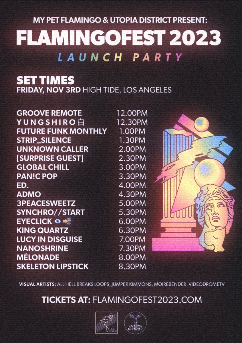 See you in LA soon✌🏼. Playing some tunes at 1:00pm, this Friday, Nov. 3rd @ High Tide for Flamingofest 2023 🦩