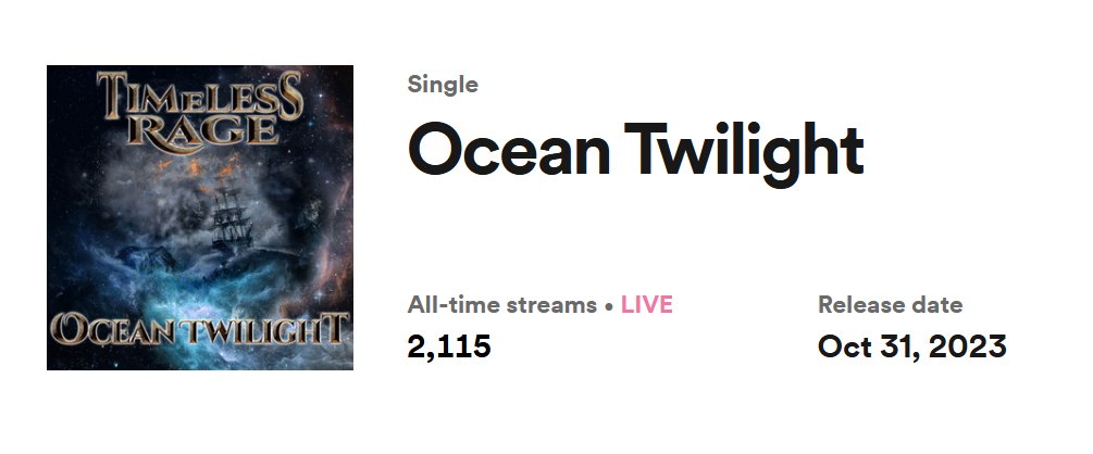 TimelessRage's tweet photo. Thank you for over 2.000 streams for our new single 'Ocean Twilight (2023)' on #spotify just after #releaseday!
This is because YOU saved, streamed, liked, shared and playlisted it, so please keep going!
#timelessrage #symphonicpowermetal #metal
#spotifyartist #spotifymusic https://t.co/EhyUD42GHp