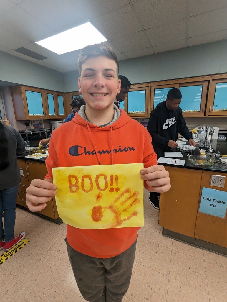 Students in Dr. Lawrence's Chemistry class used turmeric as a natural acid base indicator and created spooky messages. #WarrenWill